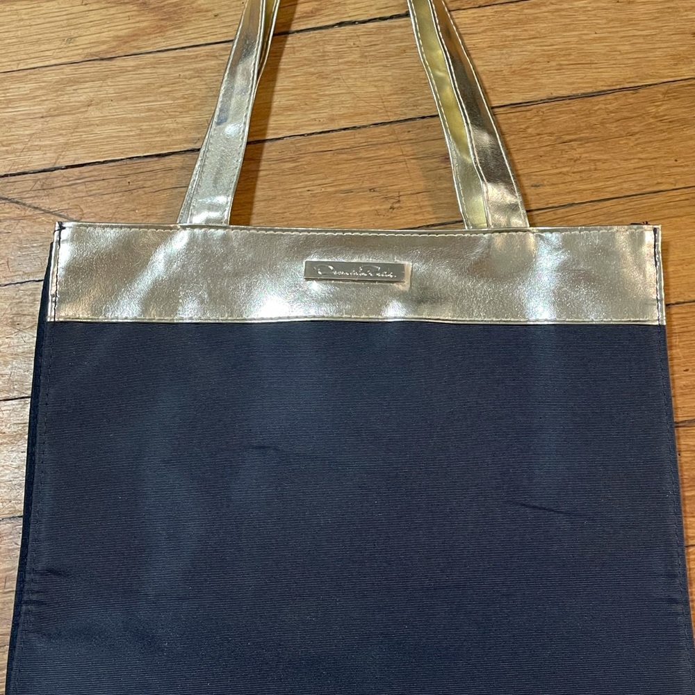 Oscar de la Renta Navy/Silver canvas summer tote